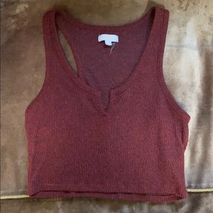 Maroon cropped tank with v slit & shorts set